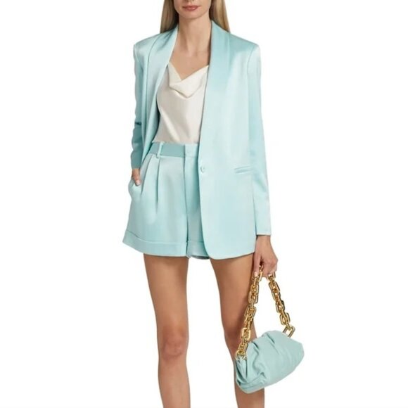NWT Alice + Olivia Yuriko Satin Jacket in Pale Blue - Picture 2 of 7